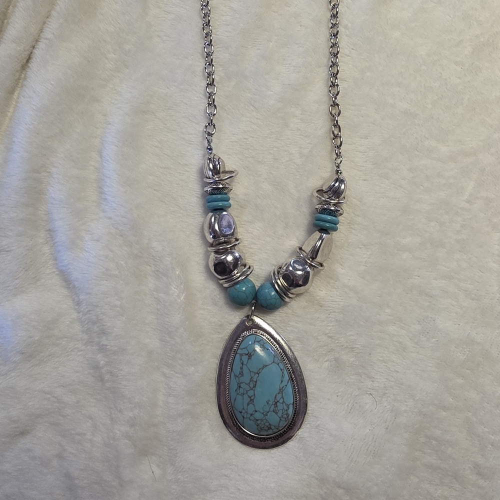 Turquoise and Silver Statement Necklace - Picture 3 of 4